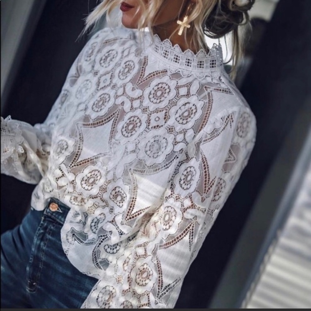 Lace Mock Neck Blouse
